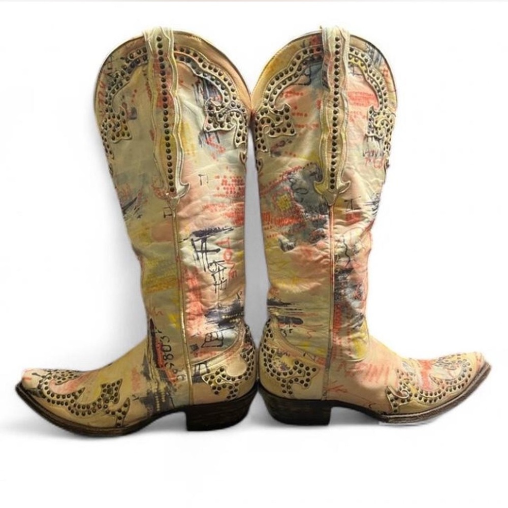 Old Gringo White Clarita Graffiti Cowboy Boots, 7.5B - Picture 3 of 9